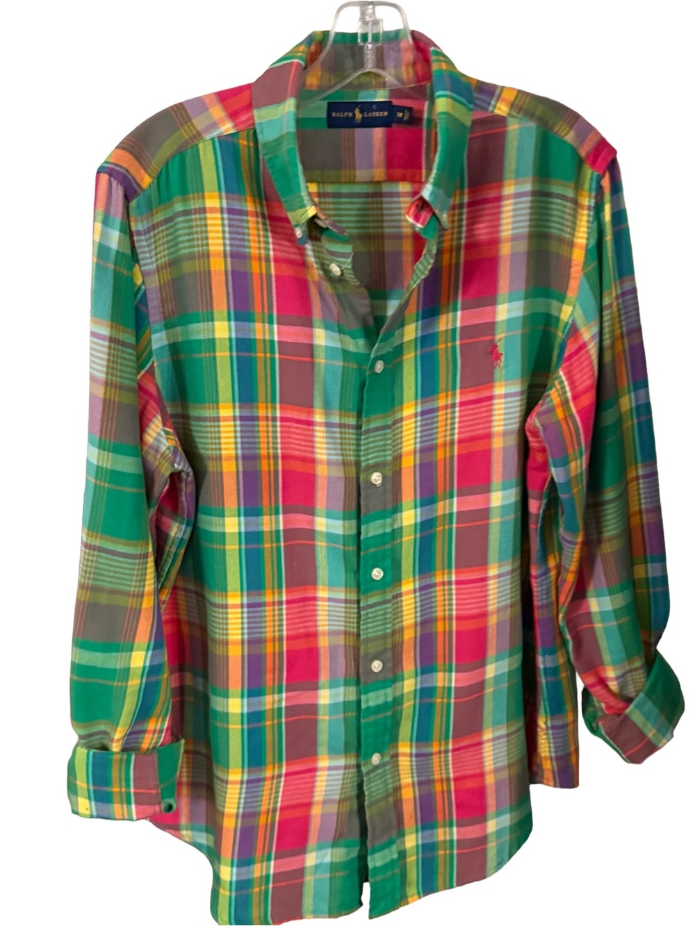 Ralph Lauren Women’s Button Down Shirt Multi Color Plaid Size 14 EUC